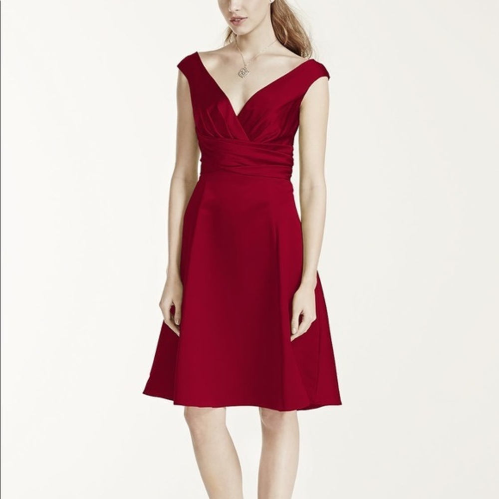 David‎ Bridal Satin Off-the-Shoulder A-Line Dress